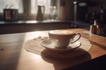 Obraz premium Cup with Latte Coffee. Heart shaped latte art