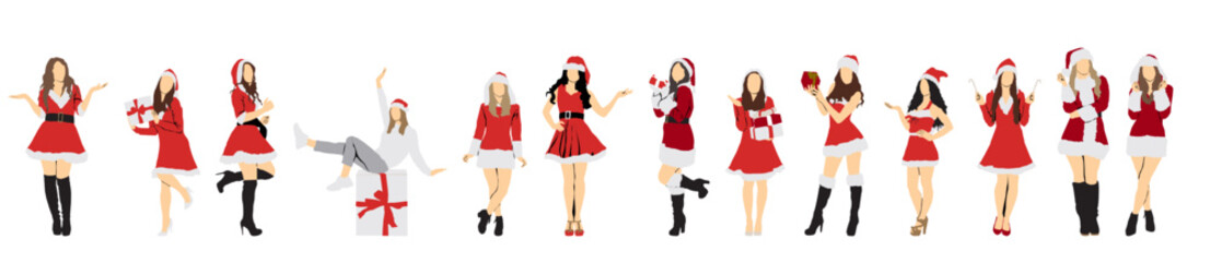Christmas ladies Santa girl full isolated collection 
