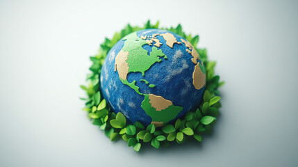 Creative representation of Earth covered with green foliage symbolizes environmental conservation and sustainability with a focus on the Americas.