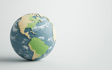 Fototapeta premium A detailed 3D rendering of Earth showing continents and oceans on a white background, highlighting geographical features and global connectivity.