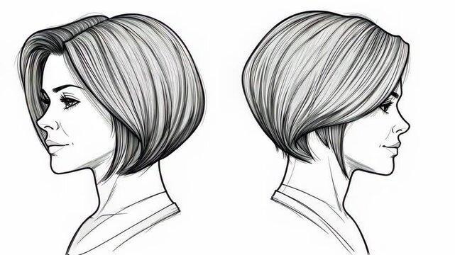 This is a drawing of a woman with a short bob haircut, viewed from the side