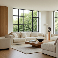 Minimalist modern living room with sofa coffee table 