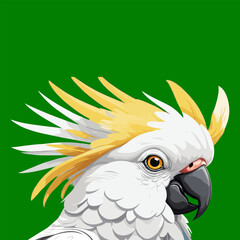 Parrot illustrated with a vibrant mix of green, blue, and red feathers, capturing a curious and expressive look.