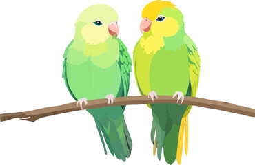 Parrot illustrated with a vibrant mix of green, blue, and red feathers, capturing a curious and expressive look.