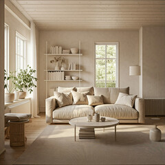 modern living room with library 