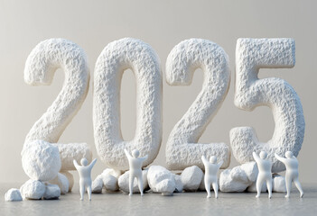 Obraz premium A 3D illustration of tiny people painting the numbers 