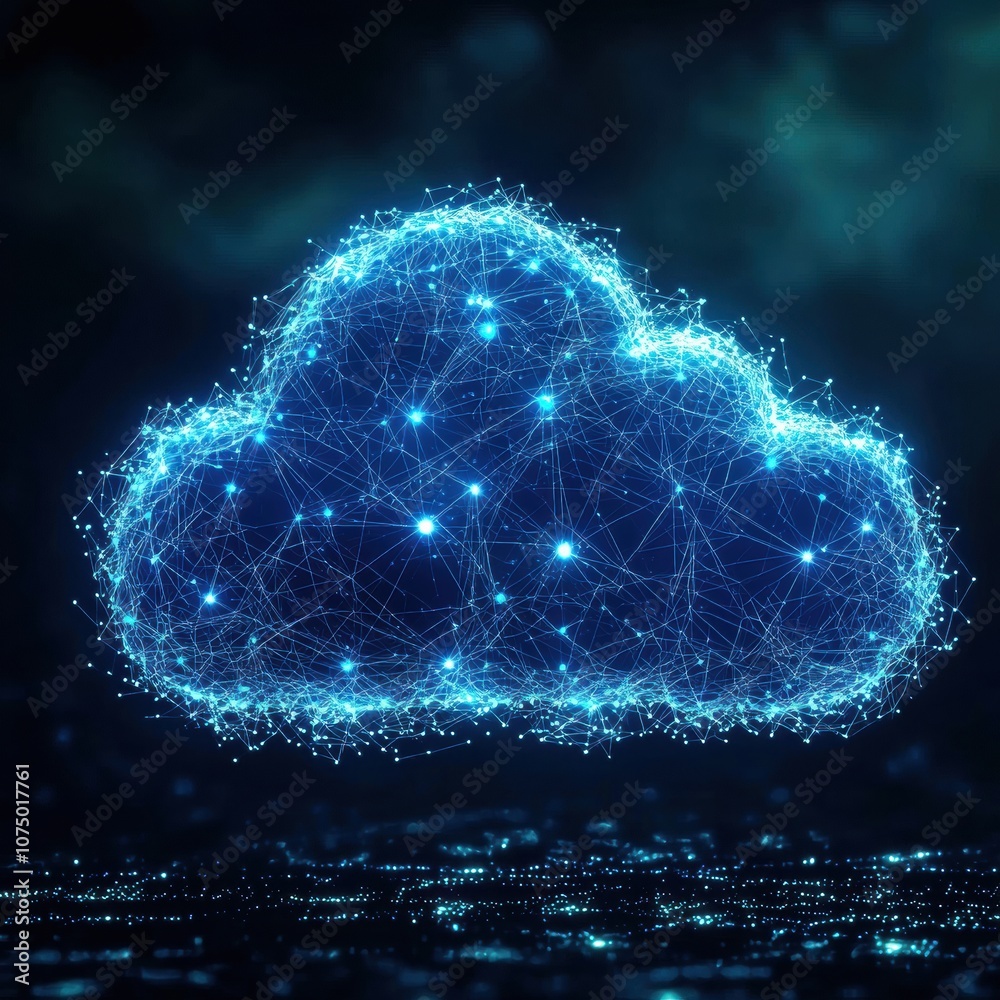 Poster Glowing cloud computing symbol representing internet technology and data storage