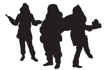 full isolated silhouettes of Christmas people