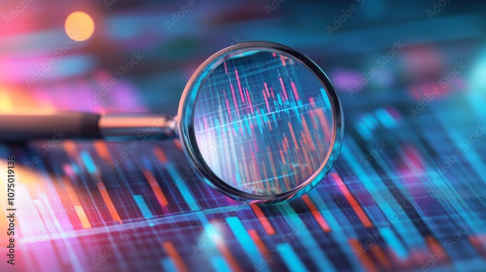 Poster a magnifying glass is on top of a colorful graph