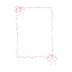 Coquette pink frame ribbon lace bow, pink wavy border y2k retro set. Aesthetic feminine decor. Ruffled ribbon. Doodle hand drawn.