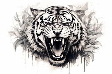 Black tiger tattoo on white background. Tiger tattoo. Aries tattoo. Tattoo ideas. For tattoo artists. Tattoo parlor. Love tattoo. Black ink. My tattoo. Tiger astrological sign