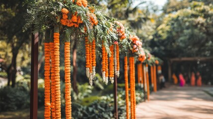 Traditional Indian Wedding Decor with Marigold Flowers