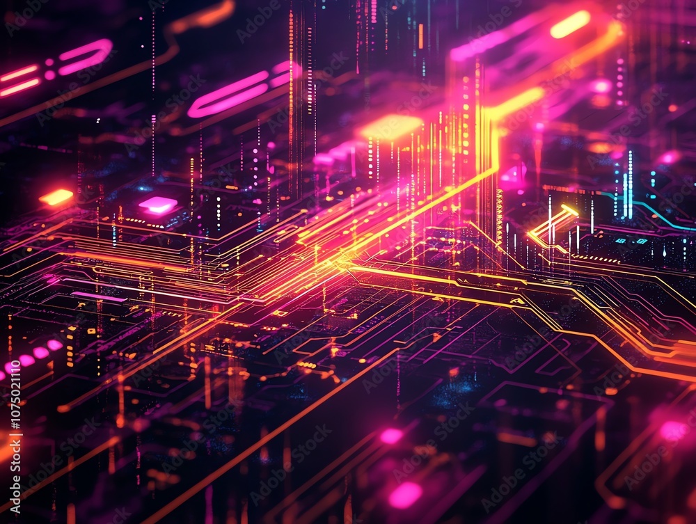 Aufkleber abstract digital background with glowing lines and neon lights.