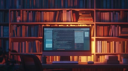 Fototapeta premium Minimalist Online Library Interface in Evening Light. AI generated illustration