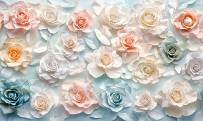 Tekstura z motywem kwiatowym w odcieniach pastelowego r&oacute;u i zieleni. Grafika cyfrowa to be engraved onto ceramic clay plates, tapestries, photographic locations.