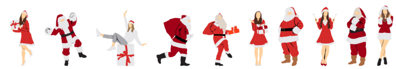 Christmas people group of Santa and lady elf