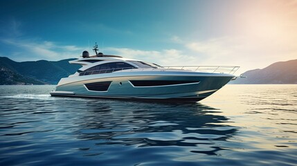 A photo of a sleek modern motor yacht cruising