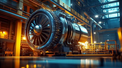 Obraz premium Industrial Gas Turbine Engine in a Modern Power Plant. AI generated illustration