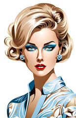 Elegant Retro Woman with Blonde Hair and Bold Blue Makeup