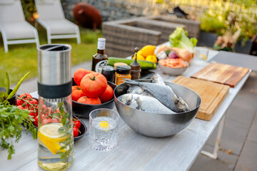 Fresh Ingredients on Outdoor Table for Cooking