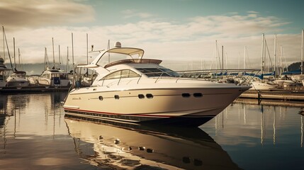 Fototapeta premium A photo of a stylish cabin cruiser docked