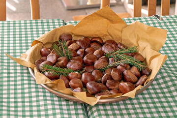 Roasted chestnuts in bowl