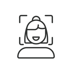 Female face detected, icon in line design. Female, face, detected, recognition, identification, detection, biometrics on white background vector. Female face detected editable stroke icon