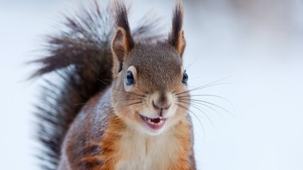 Obraz premium A close up of a squirrel with its mouth open showing its teeth.