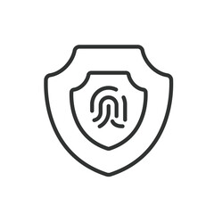 Fingerprint defense protection, icon in line design. Fingerprint, defense, protection, security, authentication, biometrics, lock on white background vector. Fingerprint defense protection editable st