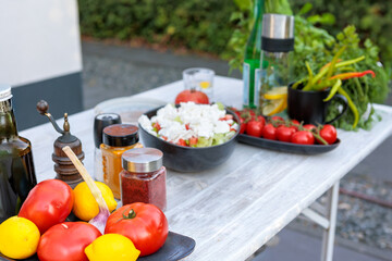 Fresh Ingredients on Outdoor Table for Cooking