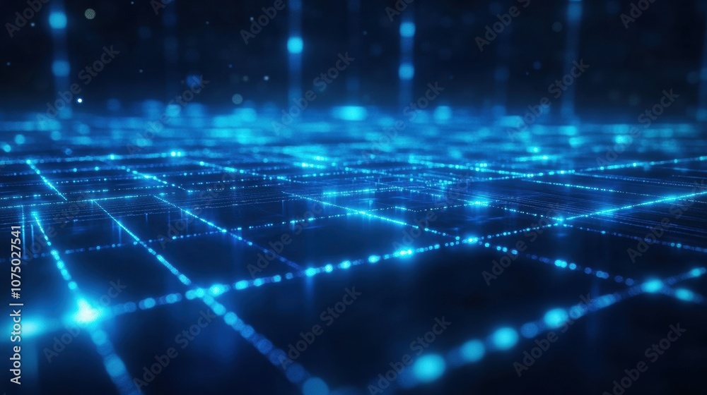 Poster Glowing blue grid lines representing data transfer and internet connection