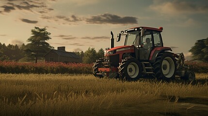 Fototapeta premium A photo of a tractor with a mower attachment
