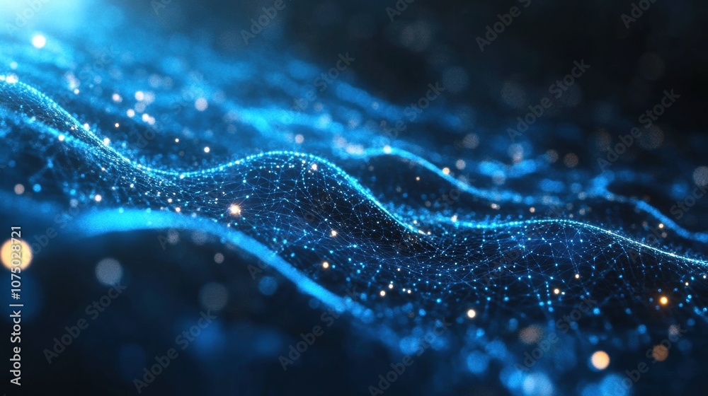 Poster abstract blue digital grid network flowing in cyberspace