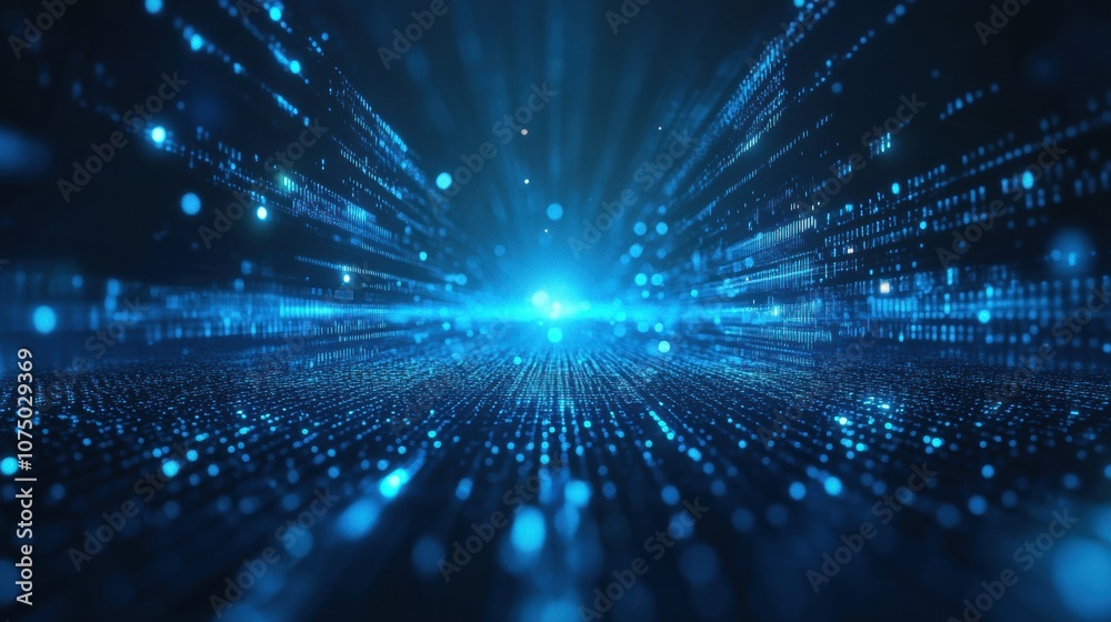 Poster Futuristic data stream flowing through cyberspace in a technological network
