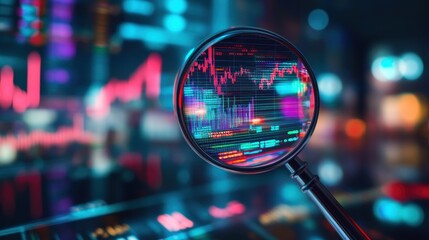 Magnifying Glass Focused on Stock Market Data