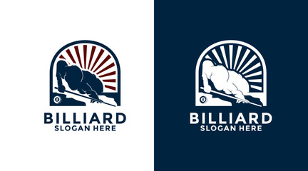 Billiard logo design vector. Sport poolroom logo design vintage. Billiards player logo template.