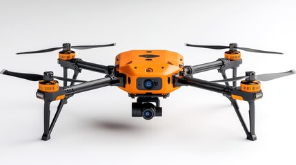 Aerial drone quadcopter with digital camera. Flying aerial remote controlled drone.