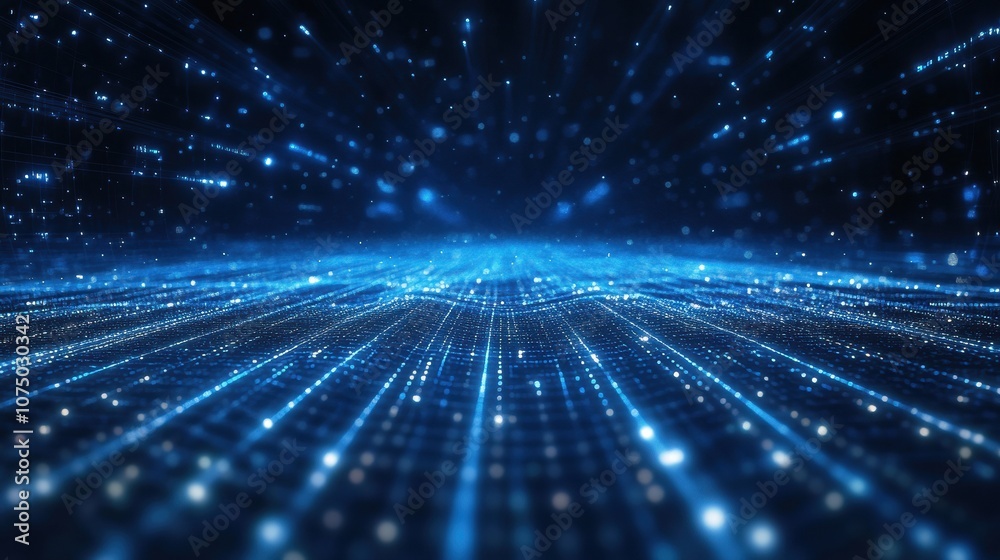 Poster abstract blue digital data stream flowing in cyberspace