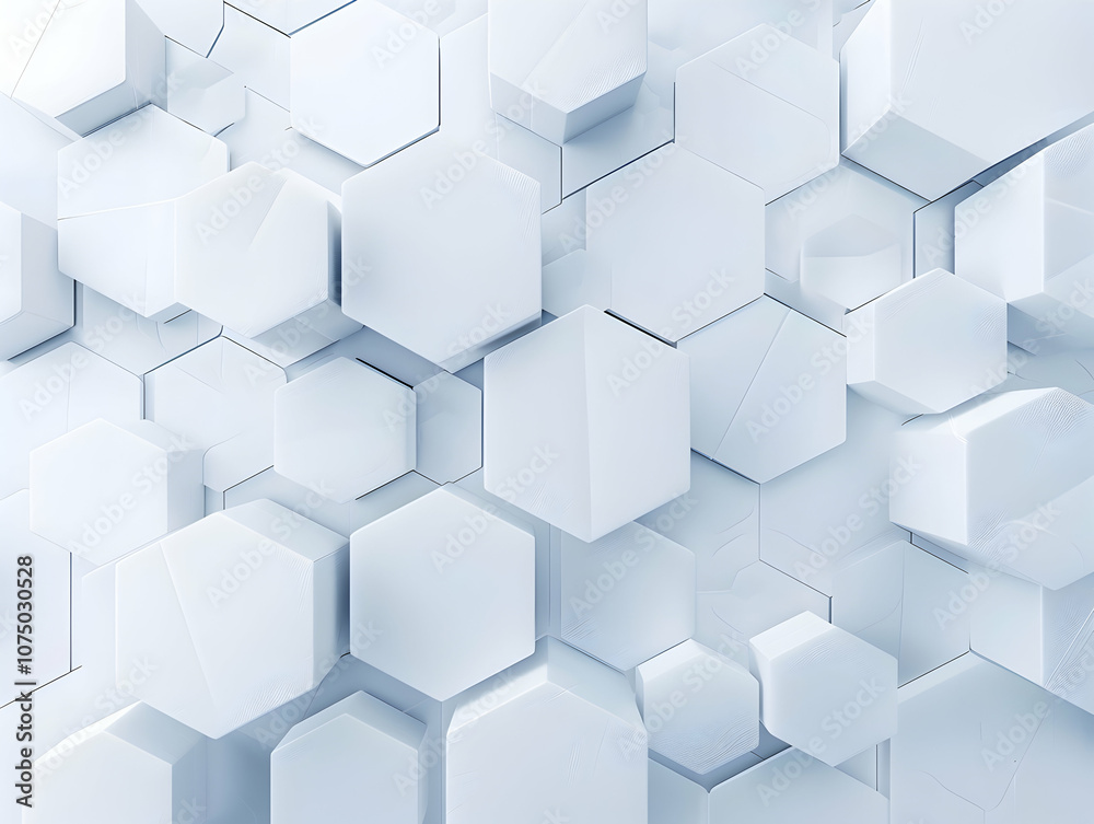 Poster 3d render, abstract white background with a hexagonal pattern for a technology