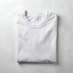 A classic white T-shirt laid flat, neatly folded sleeves