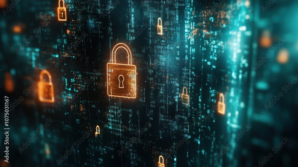 Poster cyber security and data protection concept. 3d rendering toned image - generated ai