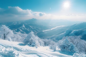 Majestic Winter Wonderland in Snow-Covered Mountain Wilderness for Tranquil Design