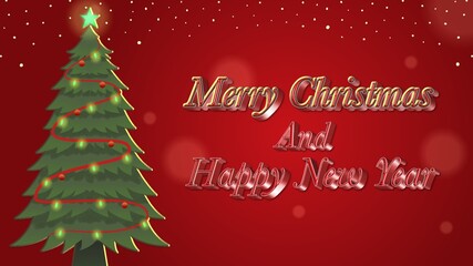 
Elegant Christmas tree with lights and festive message on a red background. Ideal for holiday season cards or invitations celebrating Christmas and the New Year.