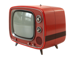 Vintage red television set, isolated on transparent or white background.