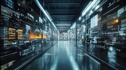 A futuristic tech retail warehouse visualizes and digitalizes industry