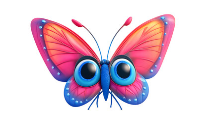 Obraz premium A cartoon butterfly with large, blue eyes.