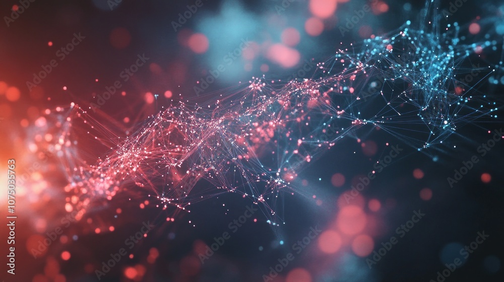 Poster 3D rendering of abstract digital background with connecting dots and lines. Network connection structure. Big data visualization. - Generated AI