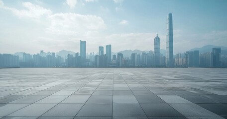 Empty square floor with modern city skyline background in shenzhen