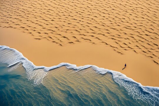 Golden sand and deep blue patterns mimicking the shoreline of a serene beach, AI Generated