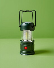 Camping LED lantern for outdoor use on a plain green background